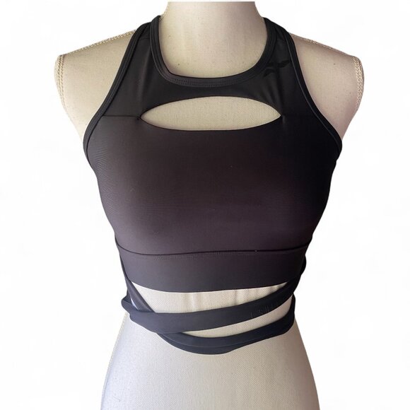 Flag Nor Fail Black Navarah Cut out Wrap Open Back Padded Sports Bra M strappy - Picture 1 of 10
